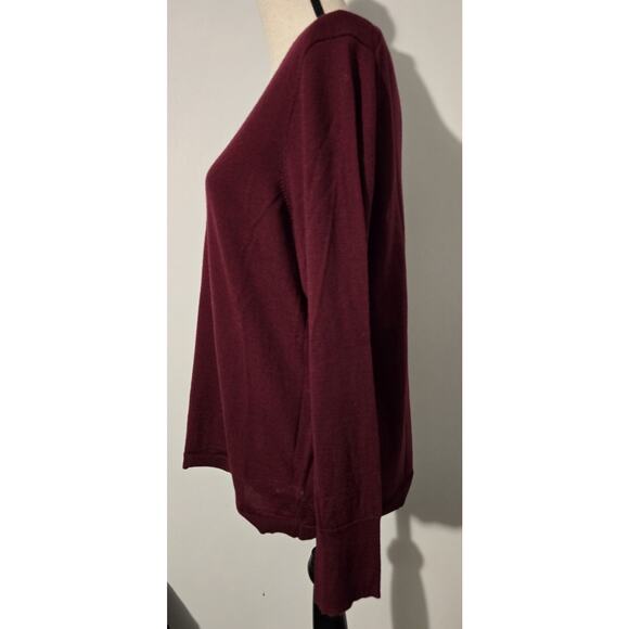 Talbots Womens Maroon Pure Merino Wool Pullover V-Neck Lightweight SZ XL NWOT - Picture 2 of 6
